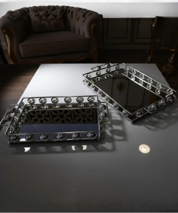 ZEYVE SILVER BONCUK 2-PIECE DECK. TRAY 37x23x5-43x29x5cm.
